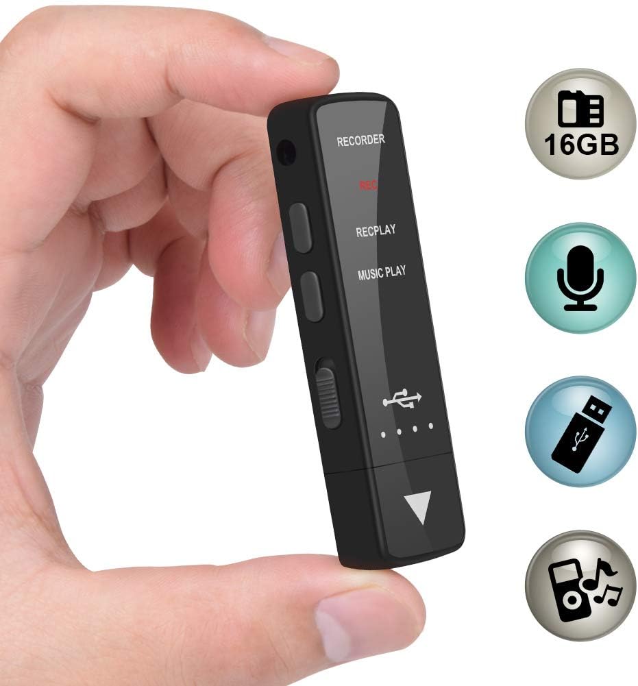 Mini Voice Recorder U Disk 16GB USB Flash Drive with MP3 Player 192 Hours Recording Capacity Rechargeable USB Voice Recorder for Lecture, Interview, Meeting