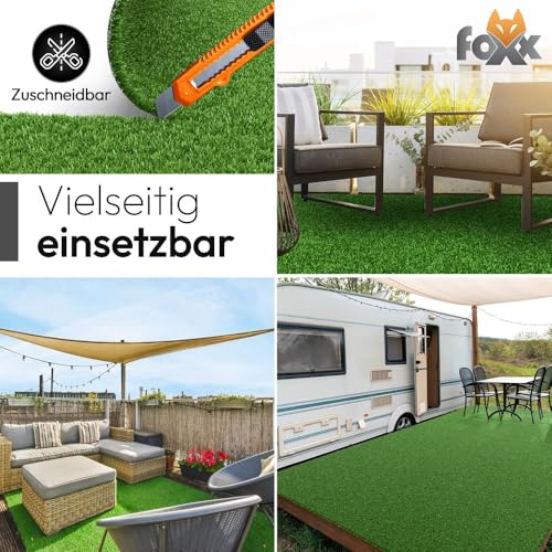 Foxx Kunstrasen 100x500 – Wetterfester Outdoor Teppich in Grün für Balkon, Terrasse & Garten | Robuster Teppichboden als Rasen-Alternative