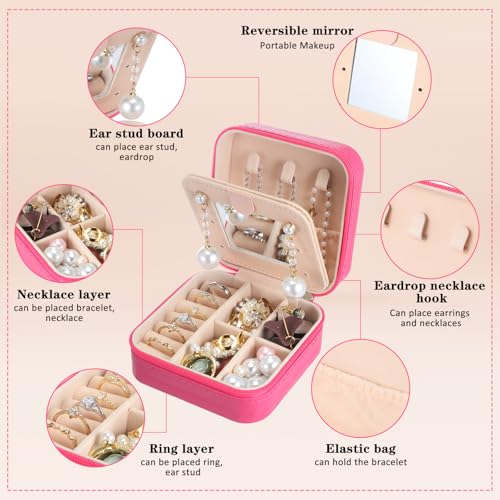 Hillban Bridesmaid Gifts Jewelry Box with Mirror, PU Leather Small Travel Jewelry Case Organizer Storage for Women Girls(Rose Red,6 Pcs) by Hillban - Image 4