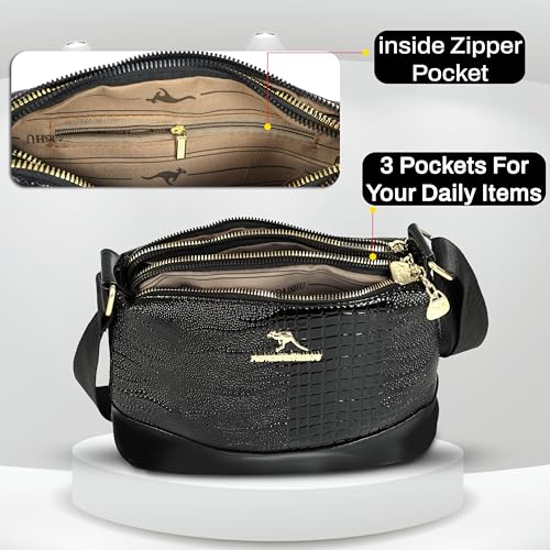 Image of Storite Small PU Leather Women Tote Bag, Glossy Texture Fashionable & Party Sling Bag, Pillow Shoulder Crossbody Bag with Adjustable Strap-Black (25x15x9 cm)