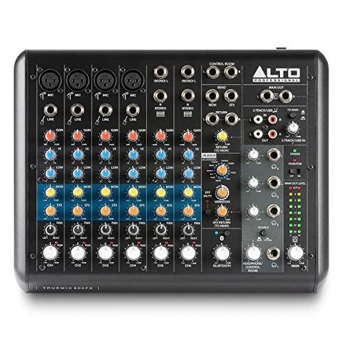 Image of Alto Professional Truemix 800FX Audio DJ Mixer With 4 XLR Mic Ins, USB Audio Interface And Bluetooth For Podcasting, Live Performance, Recording, Dj, Mac And PC, Black