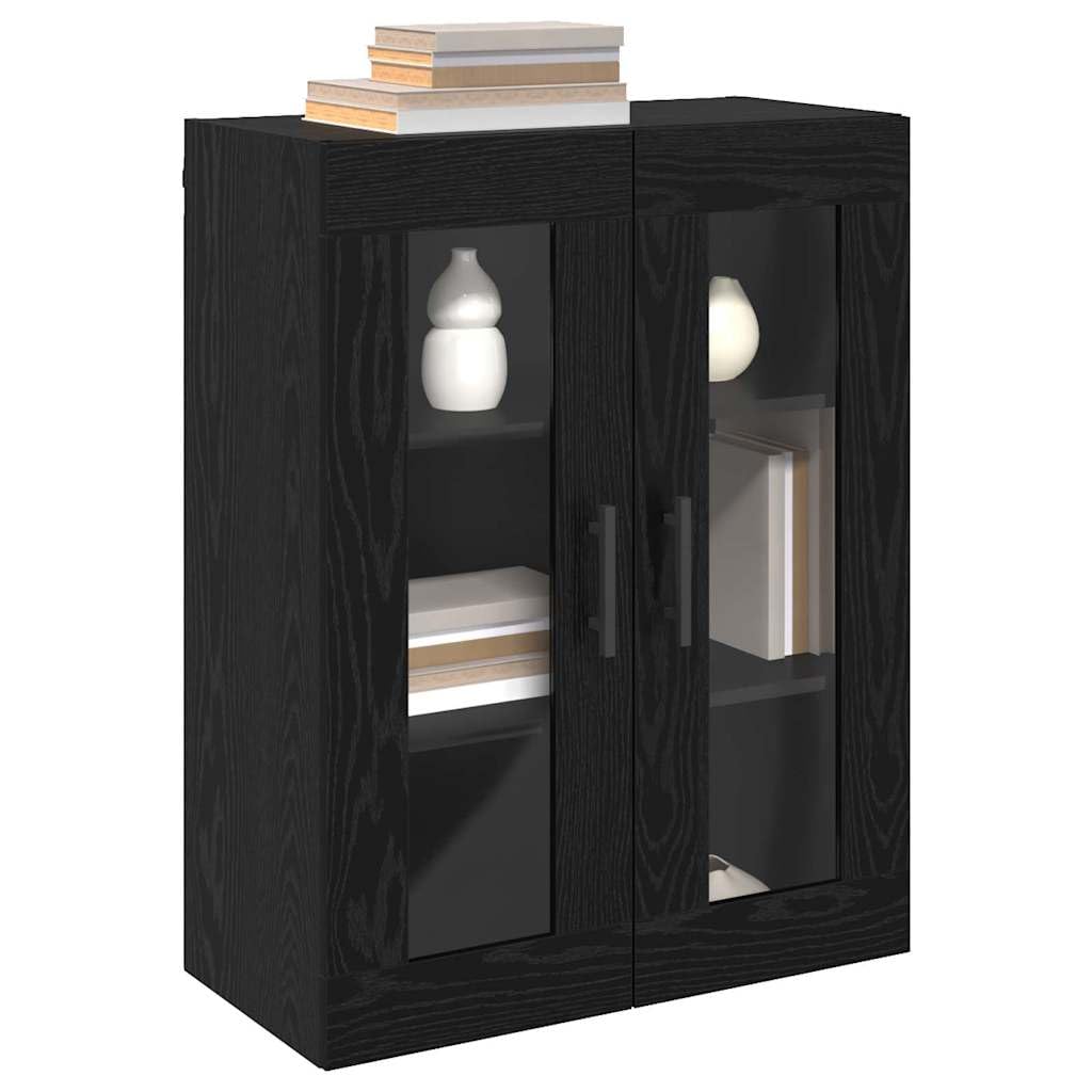 Set di 2 armadi da parete con ante in vetro, colore rovere nero