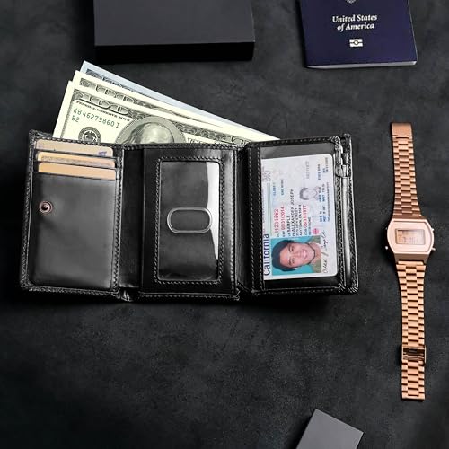 VERSAINSECT king Trifold Genuine Leather Wallet for Men With Flip Out ID Window (Brown)3