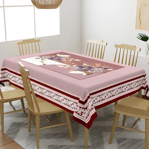 Image of Cloth Fusion Velvet Floral Dining Table Cover Cloth 6 Seater with Stunning Gold Foil Design for Home Decor (60x90 Inch, Maroon)