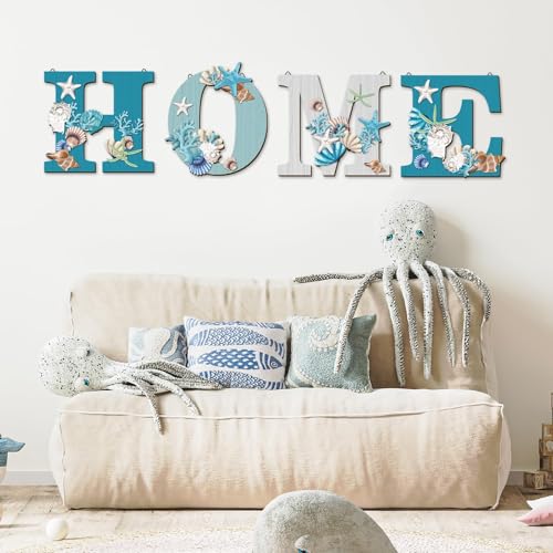4pcswoodhomesigncoastalbeachwalldecorbeachstylesignsbluestarfishandshellwalldecorbeachthemesignforhomelettershangingwalldecorartsignsforlivingroomkitchenbedroomdecor Urban Country Home Decor 4 pcs wood home sign coastal beach wall decor beach style signs blue starfish and shell wall decor beach theme sign for home letters hanging wall decor art signs for living room kitchen bedroom decor urban country home decor