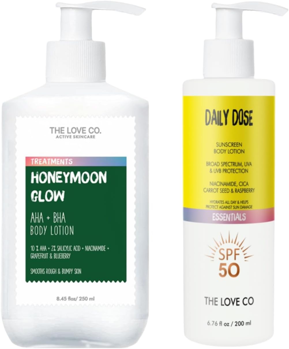 THE LOVE CO Sunscreen SPF 50 ++++ - Broad Spectrum Enriched With Carrot Seed, Ceramide, Niacinamide, CICA, & Raspberry - UVA/UVB Protection, Hydration & Skin Repair (Sunscreen Lotion + Body Lotion)