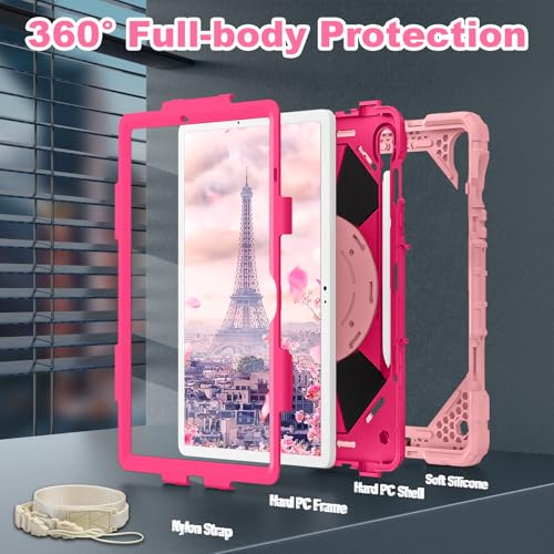 Image of WESOROL Case for Samsung Galaxy Tab S10 Lite /S10 FE /S9 FE 10.9 Inch Galaxy Tab S9 11 Inch,Shockproof Cover for Samsung S9 FE Tablet Case with Screen Protector Rotate Stand Pen Holder,Rose Gold Pink