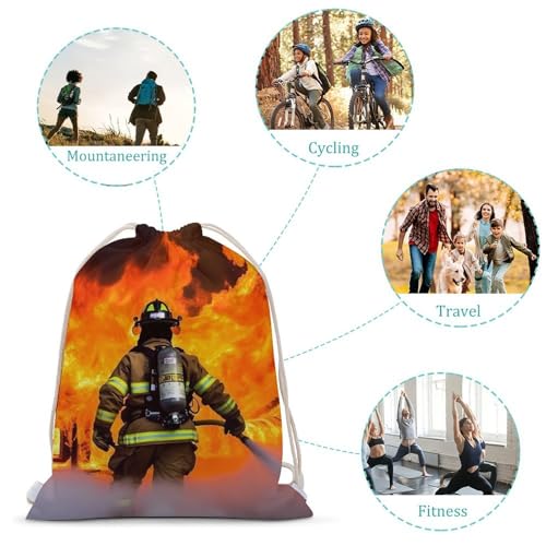 Firefighter Fireman Flame Drawstring Backpack Gym Bag Lightweight Sackpack Gift for Hiking Travel Beach Shopping3