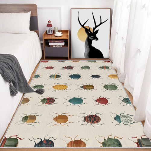 Image of Beetle Rugs Living Room 50x80, Bug Insect Ladybug Carpet for Bedroom, Non Slip Small Rug - Low Pile Flannel Floor Mat, Machine Washable Area Rugs H-52