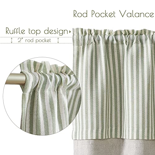 TOPICK Striped Short Kitchen Curtains 18 Inch Drop Small Cafe Curtains Blackout Double Layer Curtain Valance for Sink Living Room Cupboard Rod pocket 1 Panel Green on Beige - Image 4