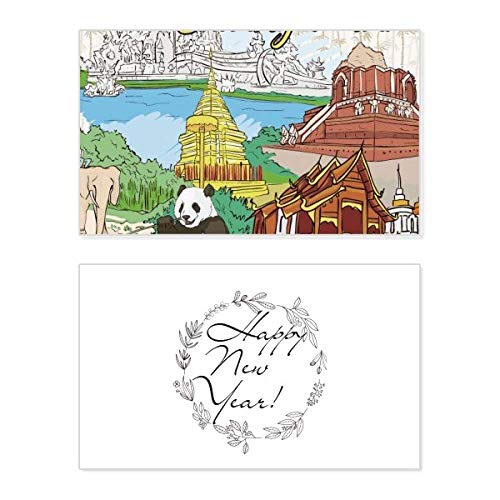 Tarjeta de Año Nuevo: templo de Chiang Mai y panda de Tailandia, papelería conmemorativa