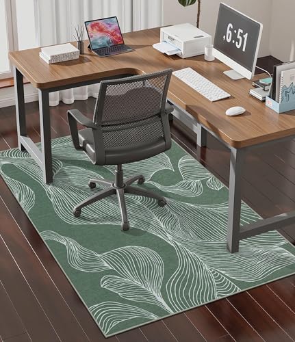 chakme Office Chair Mat for Hardwood Floor, 48'x36' Easy Glide Computer Desk Mat Protector for Rolling Chair Under Desk Rug Nonslip Backing, Machine Wash, (Leaf)
