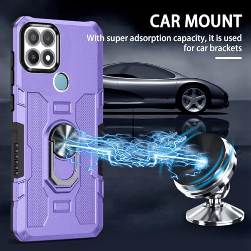 Coque Oppo A15 rigide violette anti-chute avec support bague de protection