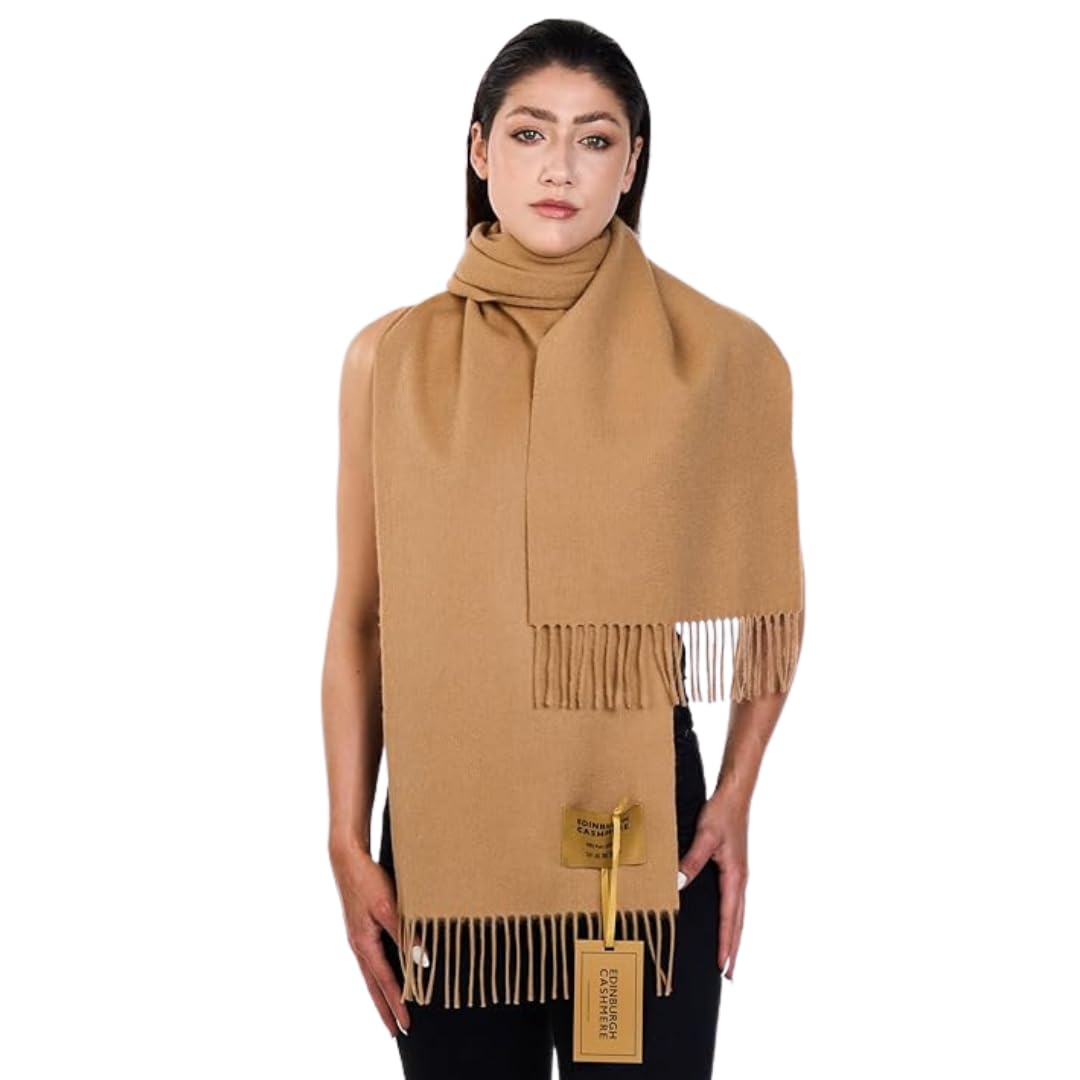 Edinburgh Cashmere Scarf Plain Camel 100% Pure Lambswool