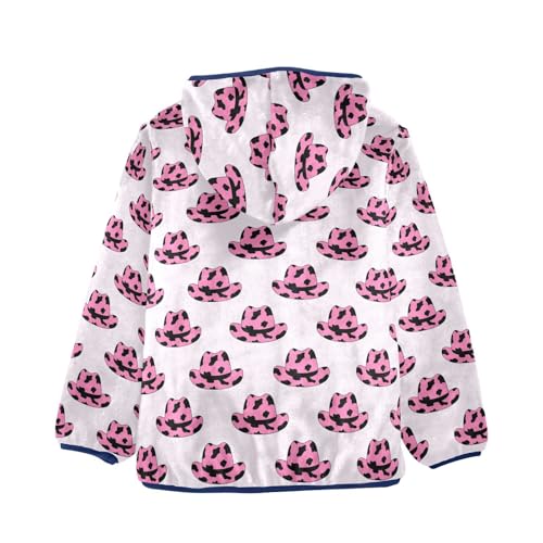 Vintage Cowboy Pink Hat Girls Fleece Jacket Girls Fall Jacket Girls Zip Up Hoodie Girls Sherpa Jacket 2-10T2