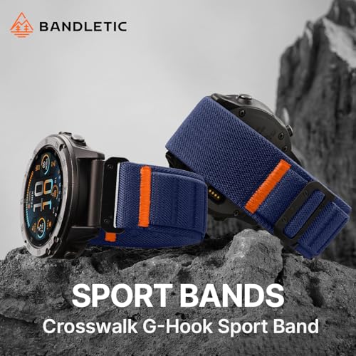 Image of Bandletic 26mm Bands Compatible with Garmin Fenix 5x Watch Band, Nylon Stretchy Rugged Loop Sport Straps with G-Hook for Fenix 8 51mm /7X 6X Pro /Plus /3 /3 HR /Tactix /Epix Pro2 51mm / /Instinct 2X, Navyblue