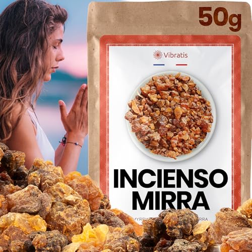 Vibratis Incienso Natural de Mirra 50g - Granos Puros para Purificación y Meditación - Incienso Árabe de Reconciliación, Felicidad, Salud y Purificación de Lugares