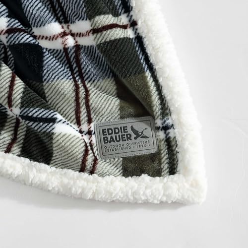 Image of Eddie Bauer - Throw Blanket, Ultra-Soft Plush Bedding with Faux Shearling Reverse, Throw Blanket for Couch & Bed (Trailhead Plaid Green, 50 inch x 60 inch)