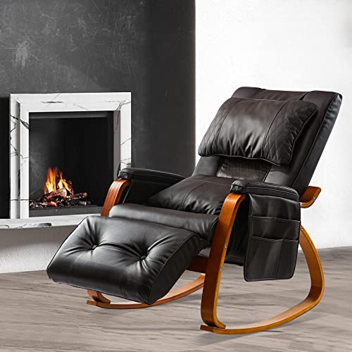 Leiln.z Electric Massage Recliner Chair - Heat & Massage Function, 5 Position Footrest, Rocker Reclining Design, PU Leather Material - Perfect for Relaxation and Comfort at Home (Brown)