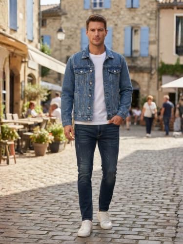 Image of GRECIILOOKS Men'S Denim Jacket | Classic Regular Fit Jeans Jacket For Men | Stylish Branded Jackets For Men - Timeless Casual Wear