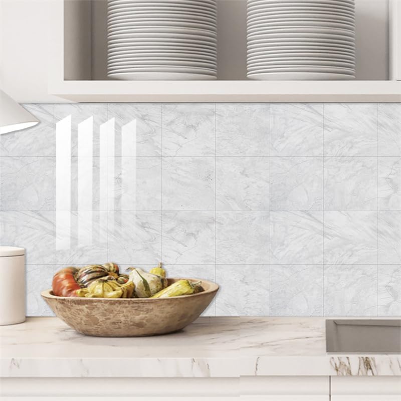 Revestimiento De Pared Autoadhesivo - 10 Paneles De 60x30 Cm, PVC Impermeable, Para Cocina O Baño (Blanco Perla)