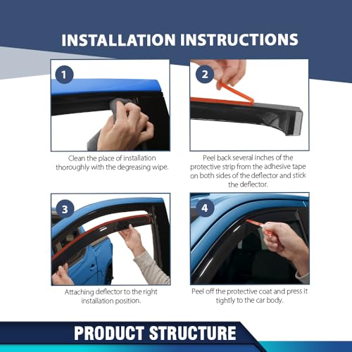 Image of PIT66 in-Channel Ventvisor Window Deflectors and Sun Visors 4pcs Compatible with Honda Ridgeline 2017 2018 2019 2020 2021 2022 2023 2024 2025 in-Channel Rain Guards Smoke