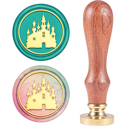 CRASPIRE Wax Seal Stamp Castle Vintage Sealing Wax Stamps Castle Retro 25mm Removable Brass Seal Stamp with Wood Handle for Wedding Invitations Envelopes Valentine's Day Craft Adhesive Waxing