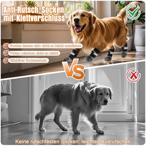 Alishomtll 2 Paar Doppelseitige Anti-Rutsch Hundesocken, Weiche Pfotenschutz Hunde mit Verstellbaren Riemen Klettverschluss, Hundeschuhe Socken für Innenbereich auf Hartholzböden (Schwarz, M)