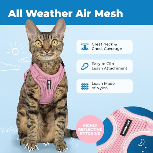 Image of Voyager Escape-Proof Step-in Lock Cat Harness & 5ft Neoprene-Handle Leash Set All-Weather Mesh with Reflective Stitching for Small to Large Cats by Best Pet Supplies, Pink (327), XXS