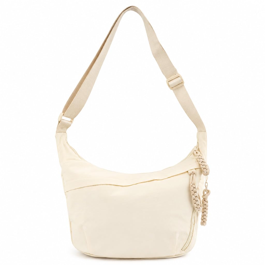 Women Tote Bag Crossbody Crescent Bag Fashion Canvas Hobo Shopper with Zipper Pockets for Work Travel-White-picture-13