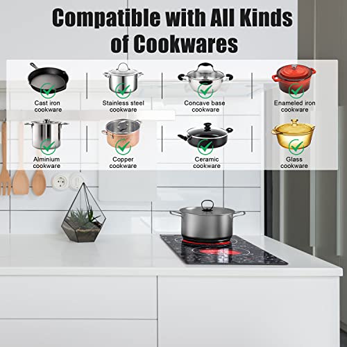 Image of Karinear Portable Electric Cooktop 2 Burners, 110v Plug in Electric Stove Top, Countertop Use or Built-in Install, 12'' Ceramic Cooktop with Beautiful Marble Patterned