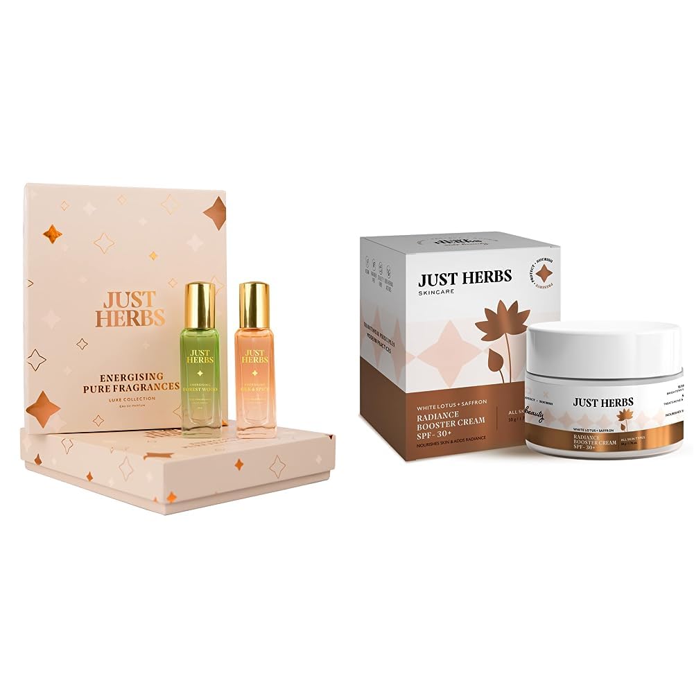 Just Herbs EDP Perfume Long Lasting Luxury Scent Gift Set for – 2×20 ml & Just Herbs Skin Whitening Face Cream With SPF 30+ Saffron and White Lotus Radiance Booster Cream- 50g…