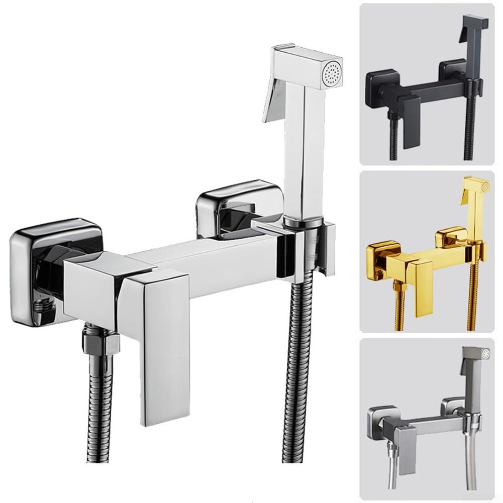 Kit de pulverización de bidé de mano, ducha de inodoro ajustable con manguera de cabezal de ducha y válvula angular, accesorio de baño dorado para higiene personal y fácil limpieza
