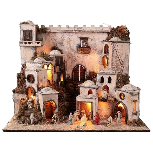Holyart Complete Arab Nativity Scene with fire 65x75x50 for 6 cm Nativity Scenes, EmptyDepth: 50 cm|Statues Height: 6 cm|Width: 75 cm|Height: 65 cm