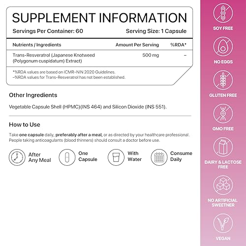 Image of Trans-Resveratrol 500 mg | Pure Antioxidant & Anti-Aging Supplement | Supports Cellular Repair, Heart Health & Healthy Inflammation Response | High Bioavailable Japanese Knotweed Extract | Decode Age