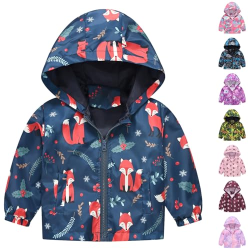 Kids Boys Girls Fleece Lined Windbreaker Jacket Fashion Prints Hoodie Windproof Coats Zip Up Trench Outerwear for Fall
