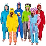 Sesame Street Character Adult Union Suit Kigurumi Hooded 1 Piece Fleece Pajama For Men Women (Elmo, 2X-Large/3X-Large) Red