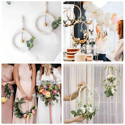 SRTSTR 12 Stück Holzringe zum Basteln 15cm Traumfänger Ringe Holzringe Makramee Ringe Holzreifen zum Basteln Bambus Floral Hoop für Blumenkranz Hochzeitskranz Deko und Wandbehang DIY Handwerk