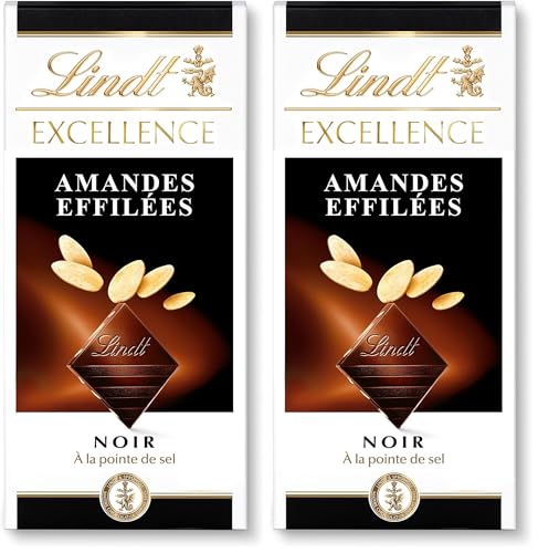 Lindt - Tablette EXCELLENCE Noir Amandes Effilées - Chocolat Noir, 100g (Lot de 2)