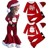 Toddler Girls Christmas Outfits Santa Claus Cosplay Costume Set Long Sleeve Tops Pants Hat Belt 3...