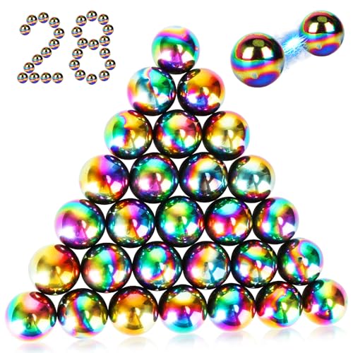 Moonhua 28Pcs Rainbow Stones Fidget Toy, 20mm DIY Mutual Attraction Desk Balls for Kids Adults, Educational Science Kit for Anxiety Relief, Building Crafts for Teens Party Favors Gift