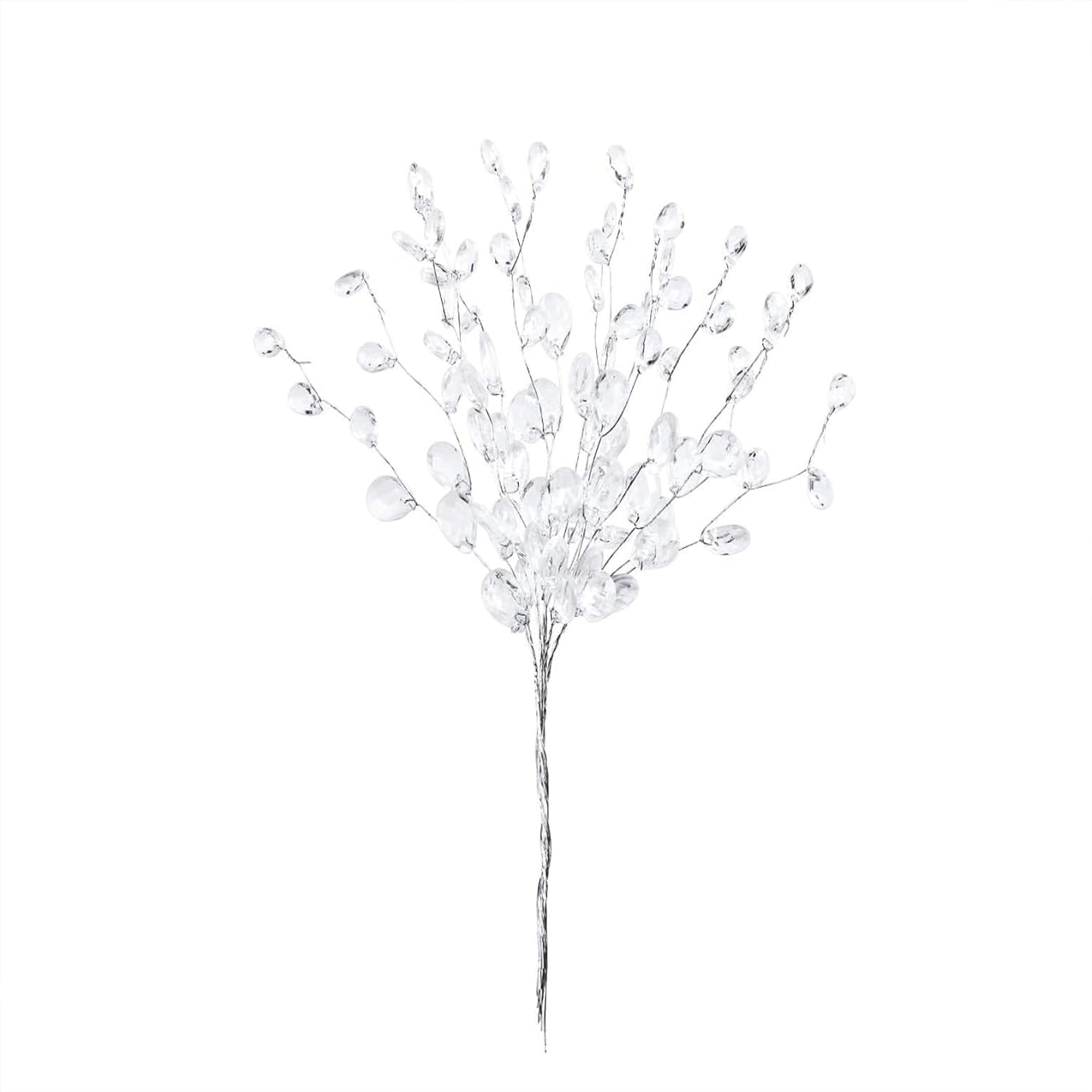 30PCS Acrylic Crystal Flower Branches 6-Inch White Artificial Beaded Bouquet Pins Transparent Shiny Flower Stems Wedding Centerpiece Decorations for Hair Accessories DIY Crafts