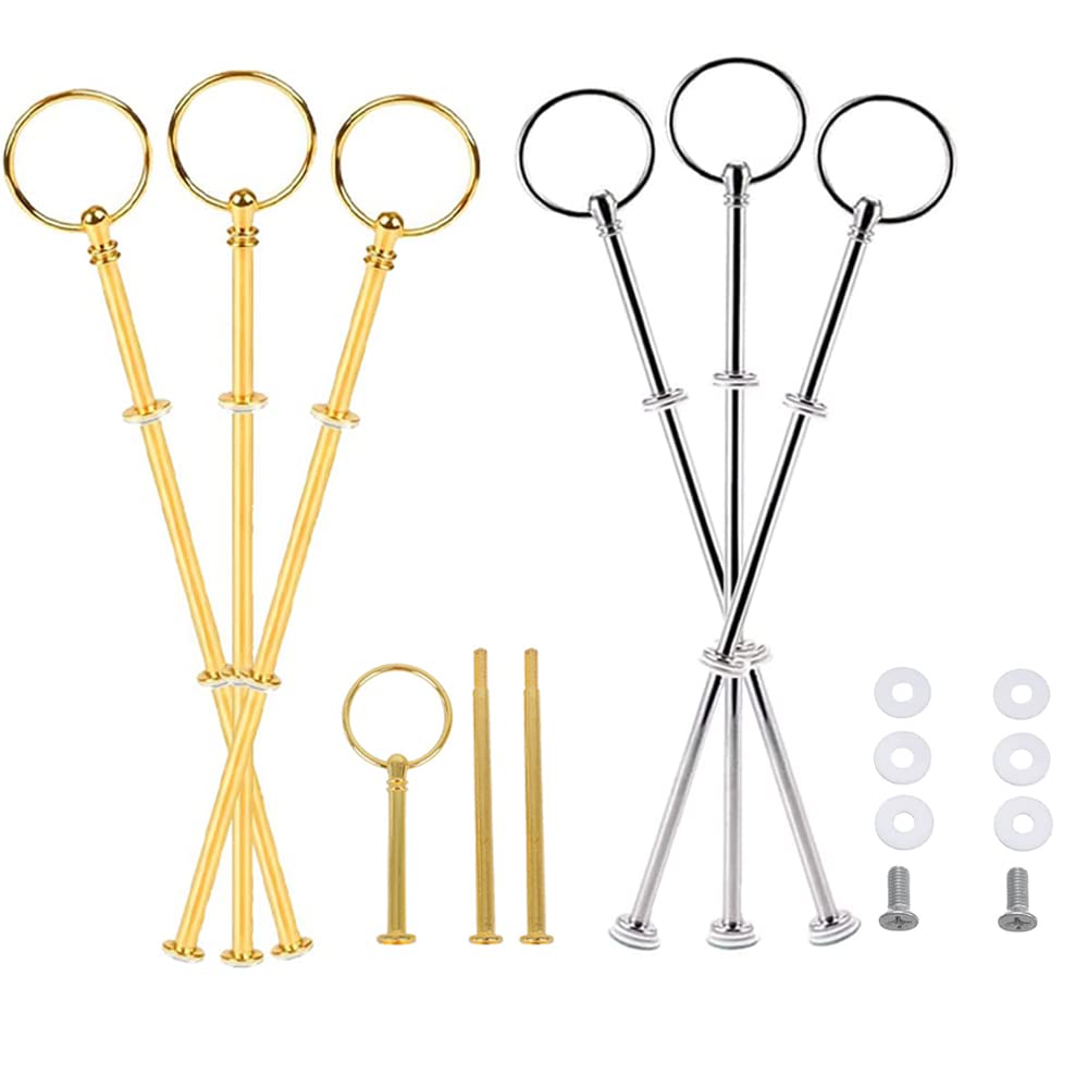 SSyang 6 Sets Cake Stand Accessories Kits, 3 Tiers Cake Shelf, Central Metal Handle, Dessert Display Shelf, for Sweets or Fruit Cakes, Birthdays, Party (Silver/Gold)