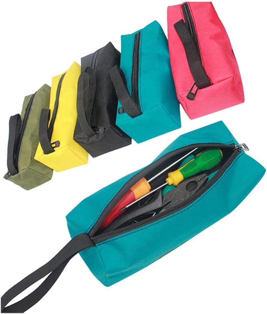Pack of 5 Tool Bags with Closure, Large Capacity 30 x 10 x 10 cm, Multipurpose Storage Bag, Tool Organizer Zipper Bag (5 Colors)