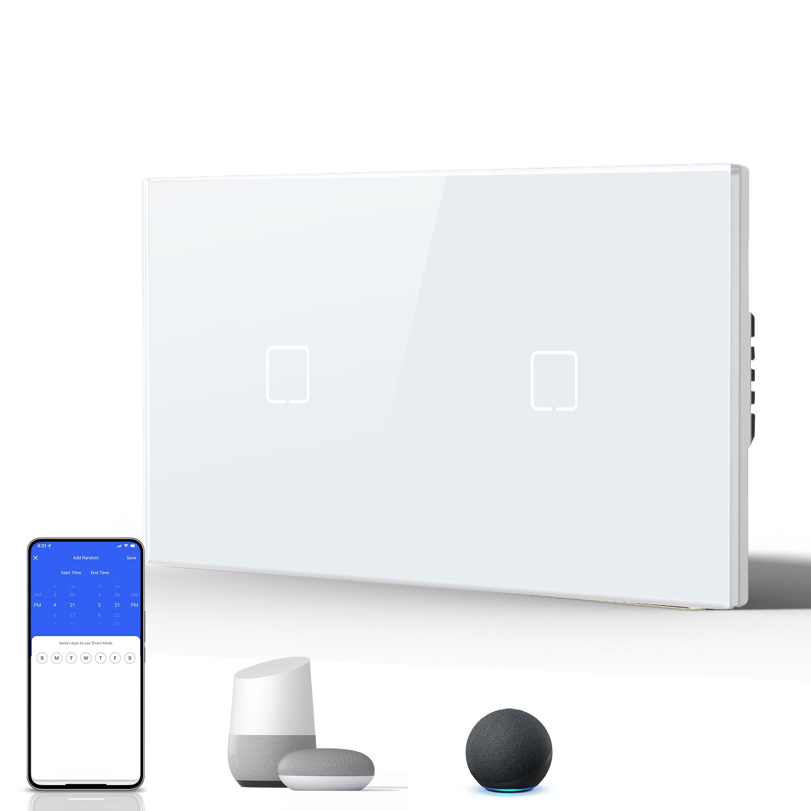 BSEED Smart WiFi Interrupteur Tactile, Interrupteur Sans Fil avec LED, Compatible avec Google Home et Alexa, Neu E-Serie, 16A 250V, 1 Gang 1 Way, 157mm Blanc