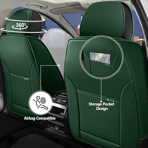 Image of Car Seat Covers for Chevy Chevrolet Trax 2024-2025, Nappa Leather Front Seat Cover Full Coverage Seat Protectors Waterproof Cushion (Black Green,2 Seats Standard)
