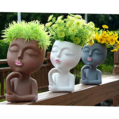 Face Planter, Head Planters, Lady Heads Flowerpot, Girl Faces Plant Pot, Decorative Female Statue Flower Pots With Drainage For Indoor Outdoor Succulents, Closed Eyes Art Women Vase(7 Inches Brown) #TOP3