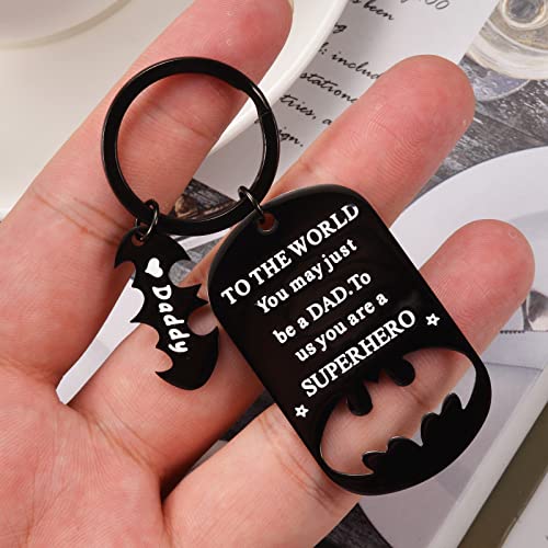 Gbtbys Fathers Day Gift Batman Keychain For Men - Daddy Keychain Dad Papa Stepfather Black Keyrings Birthday Gift From Daughter Son - To The World You May Just Be A Dad, To Us You Are A Superhero #TOP3