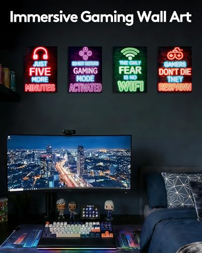 VividPulse Neon Game Room Poster Set, 4Pcs Arcade Wall Art Prints - image 7