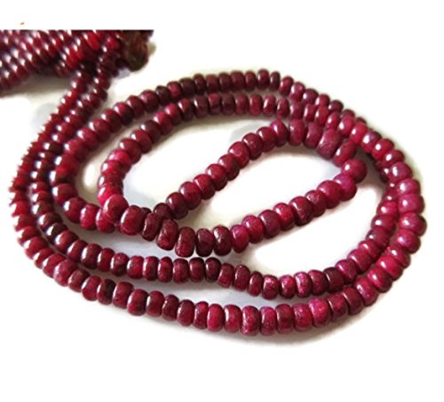 GemsDiamondsbySHIKHA 1 Strand Natural Ruby Beads, Ruby Smooth Rondelle Bead Necklace, 3mm to 4.5mm Beads, 15 Inch Strand, GDS74